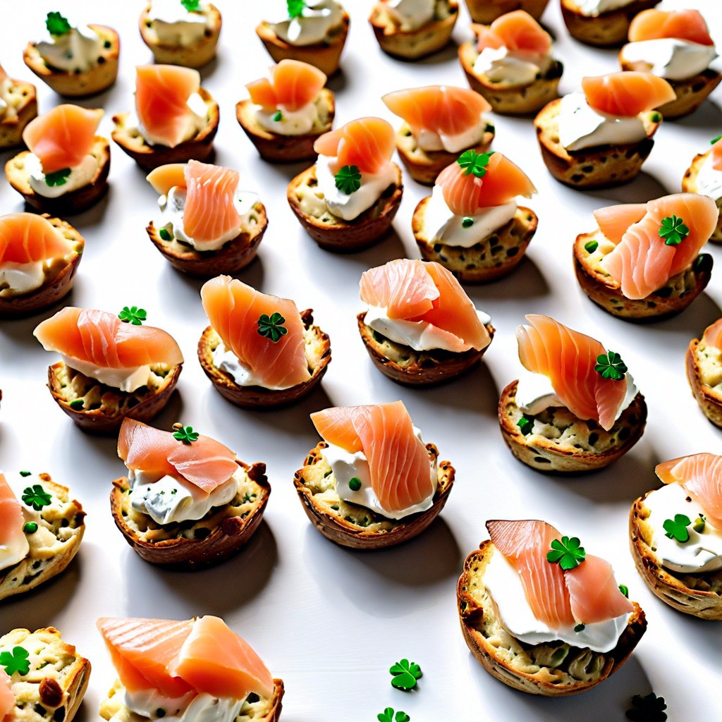 irish soda bread bites with smoked salmon and cream cheese