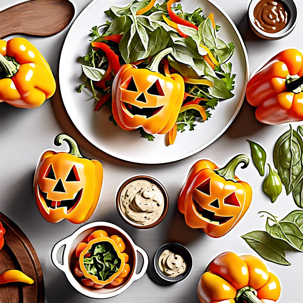 jack o lantern peppers carve bell peppers like pumpkins and fill with mixed salad or dips