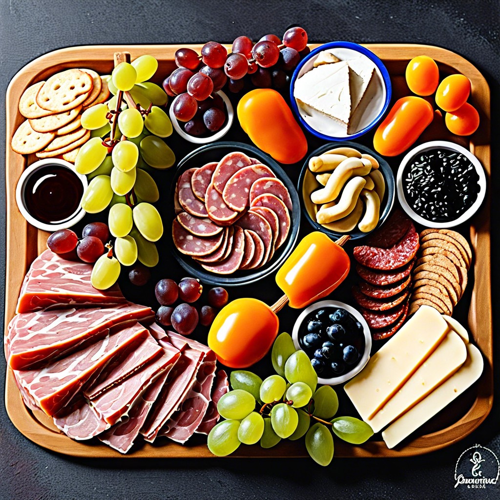 kid friendly board with cheese cubes turkey slices and fruit
