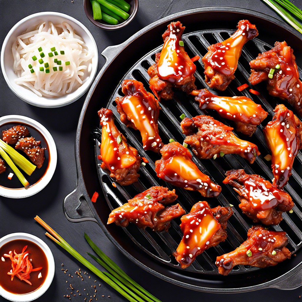 korean bbq wings with kimchi