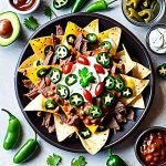 loaded nachos with ground beef and jalapenos