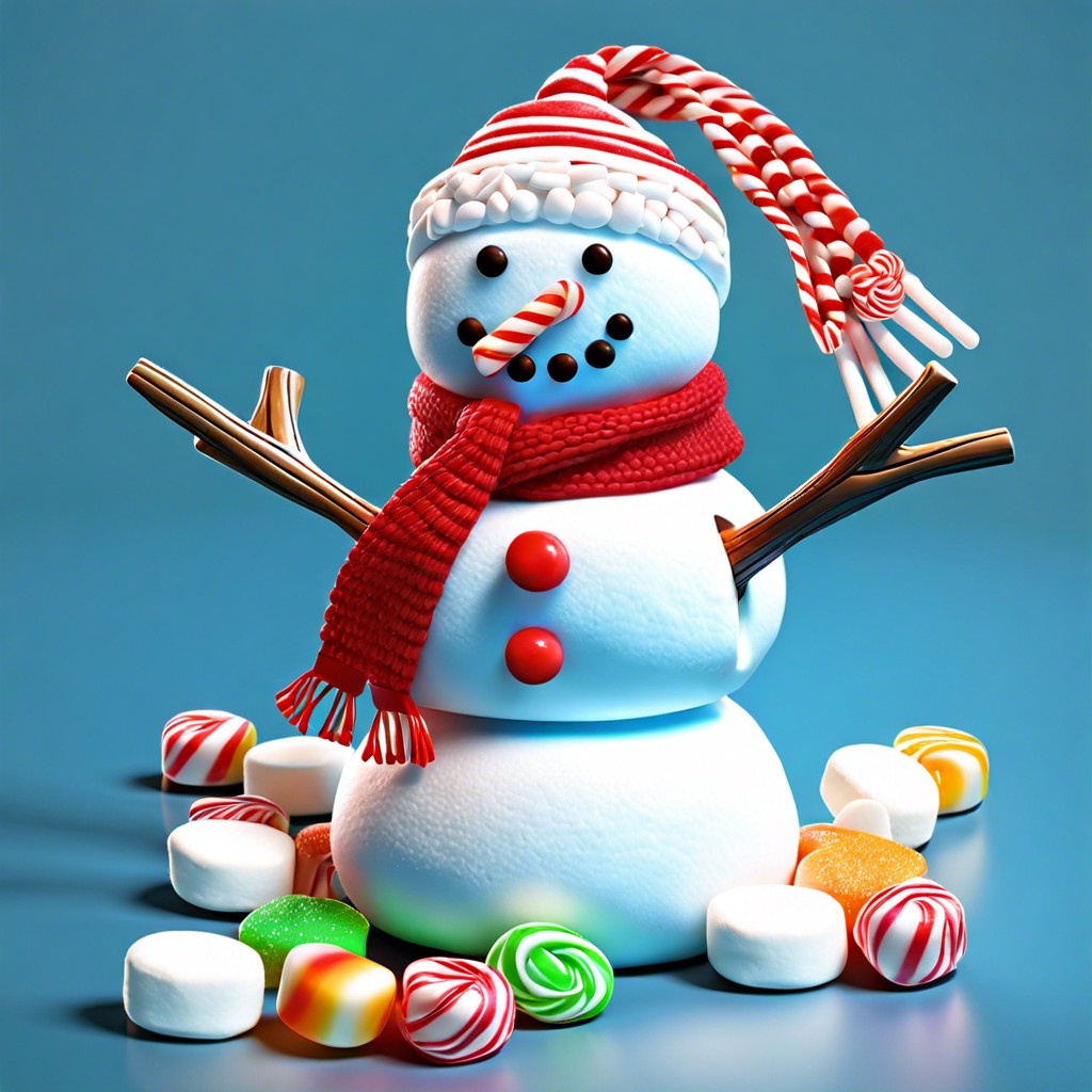 marshmallow snowmen stack marshmallows use icing for features and candy for the scarf