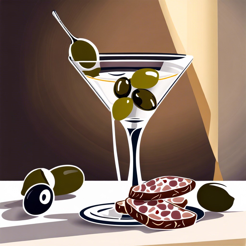 martini with olives bleu cheese and pickled onions