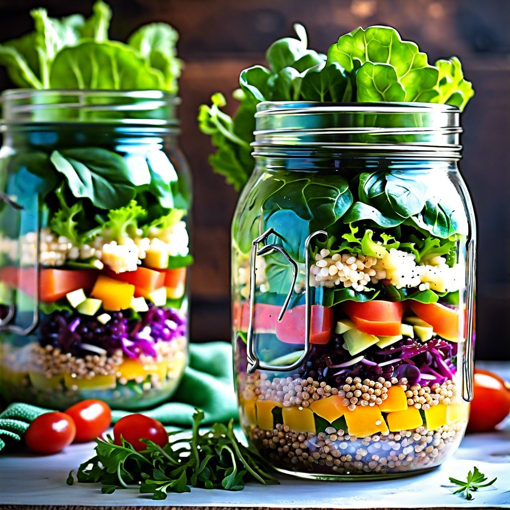 mason jar salad with quinoa and mixed greens