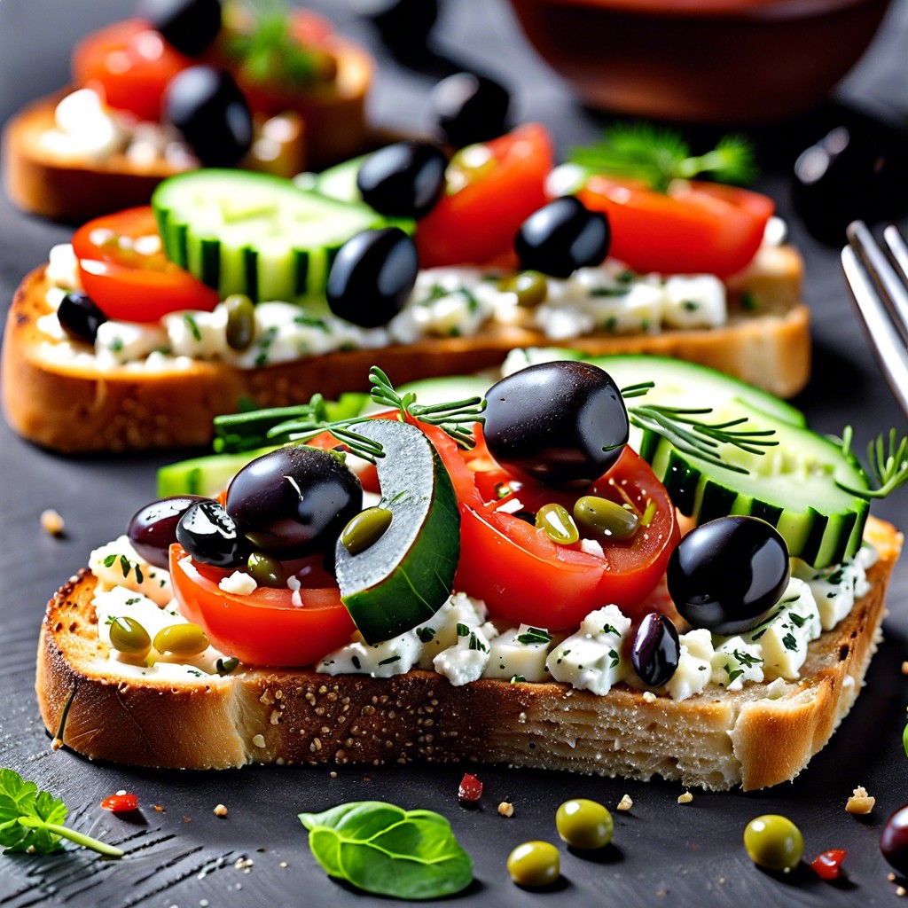 mediterranean cottage cheese toast add diced cucumber tomatoes olives and a dash of oregano