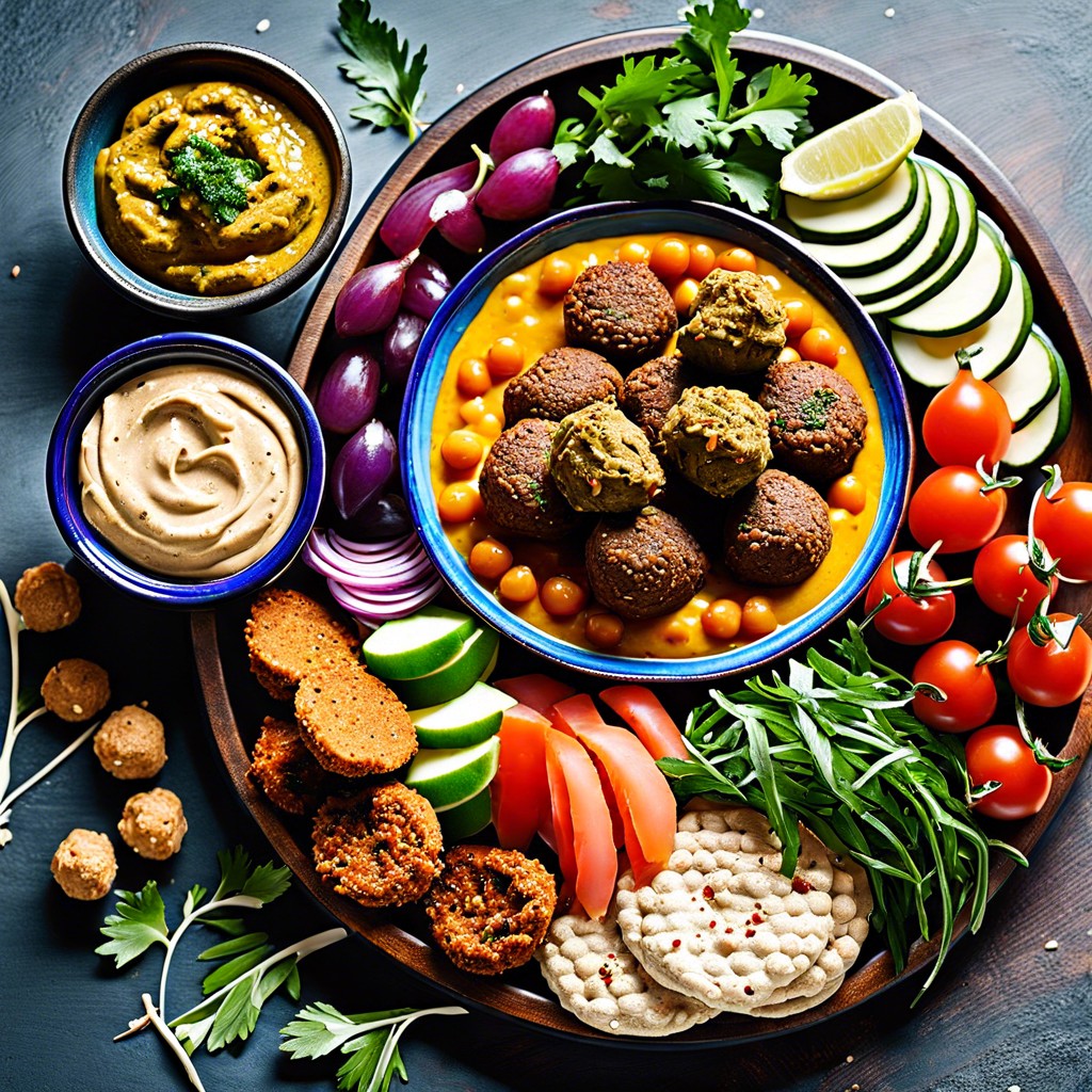 mediterranean mezze board hummus falafel olives pita tabbouleh