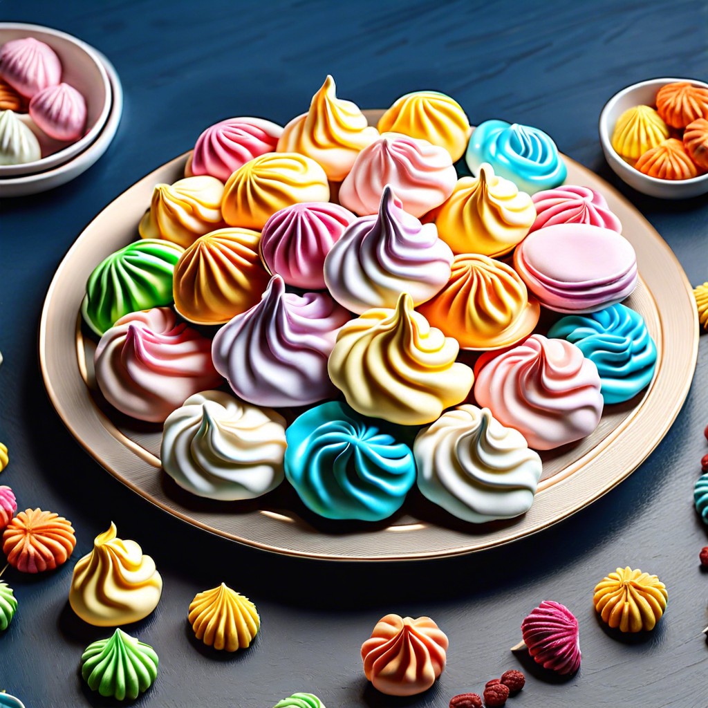 meringue cookies in various colors