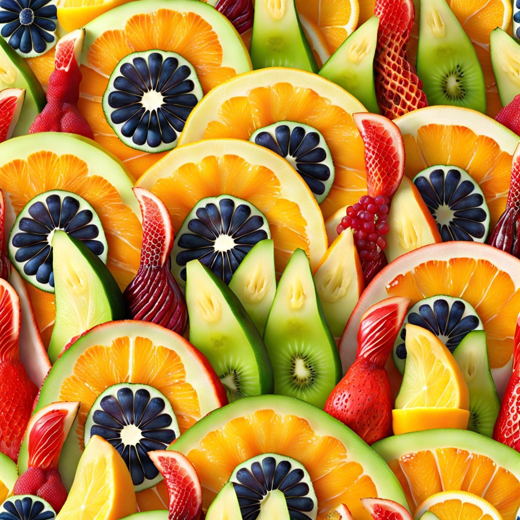 mermaid tails sliced fruit arranged in the shape of mermaid tails
