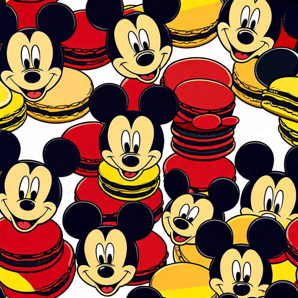 mickey macarons in red black and yellow