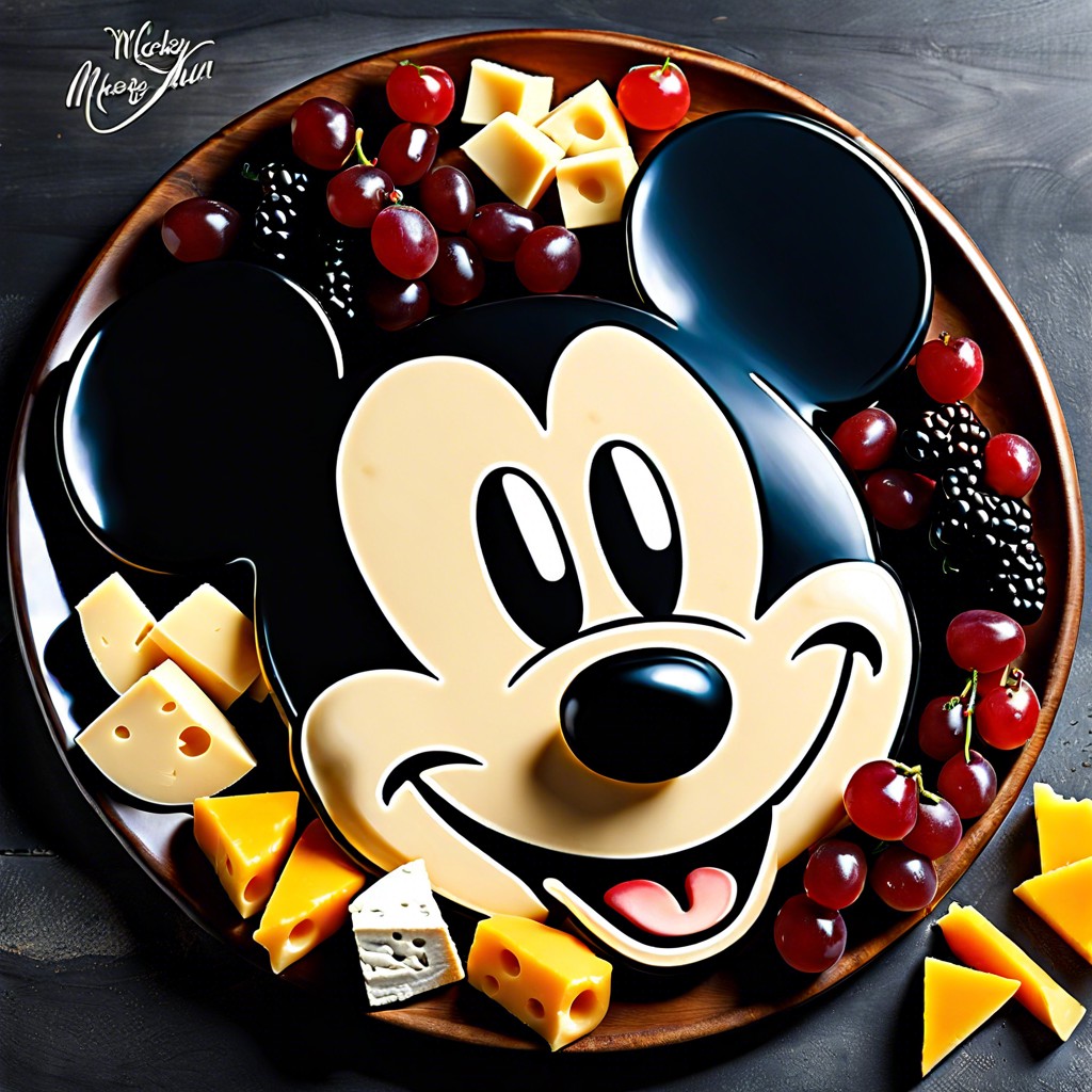 mickey mouse cheese platter with sliced cheeses