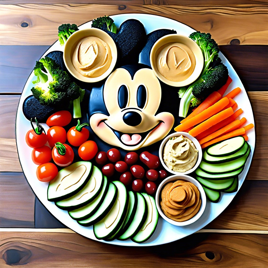 mickey vegetable platter with hummus
