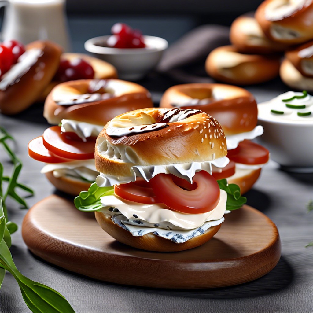 mini bagel sandwiches with cream cheese