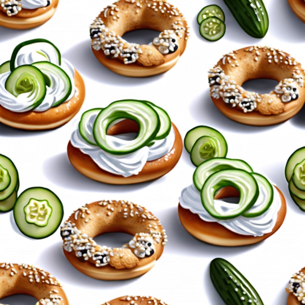 mini bagels with cream cheese and cucumber slices