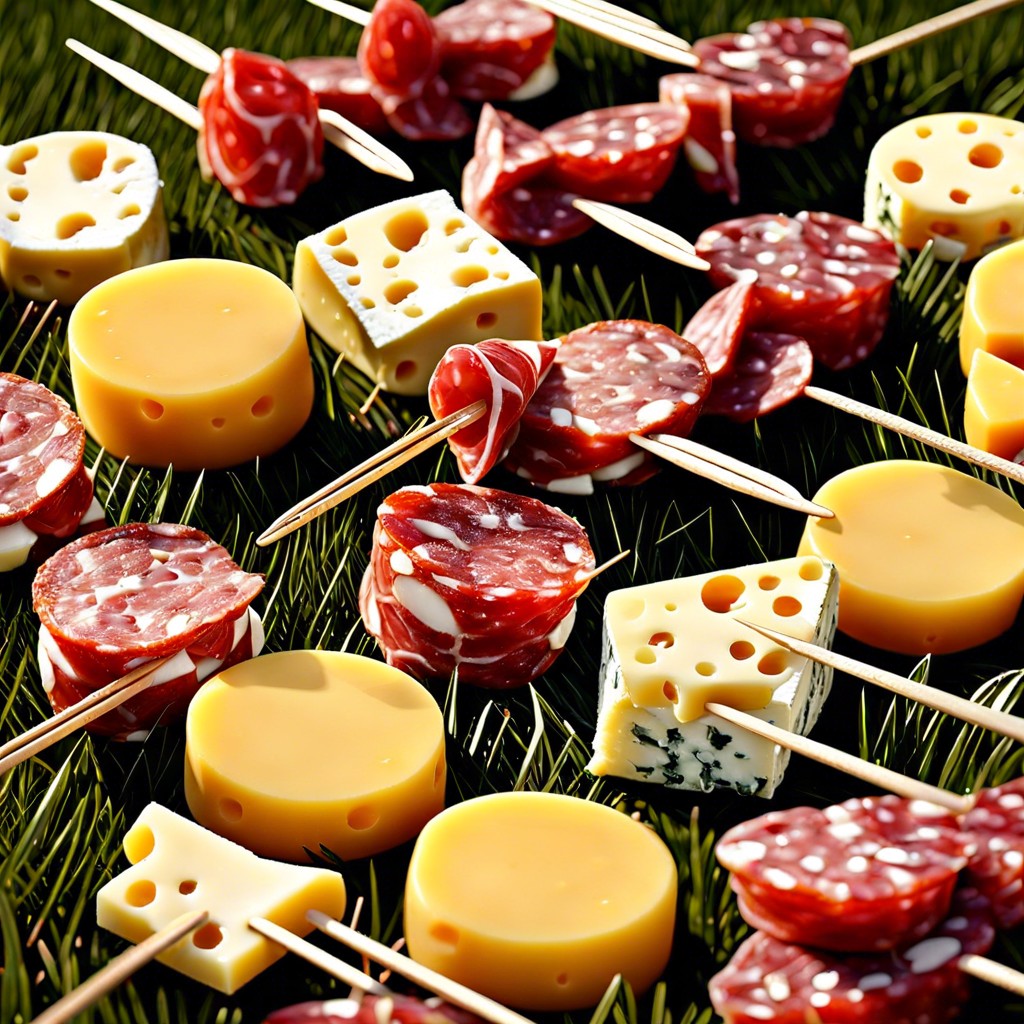 mini cheese and salami skewers