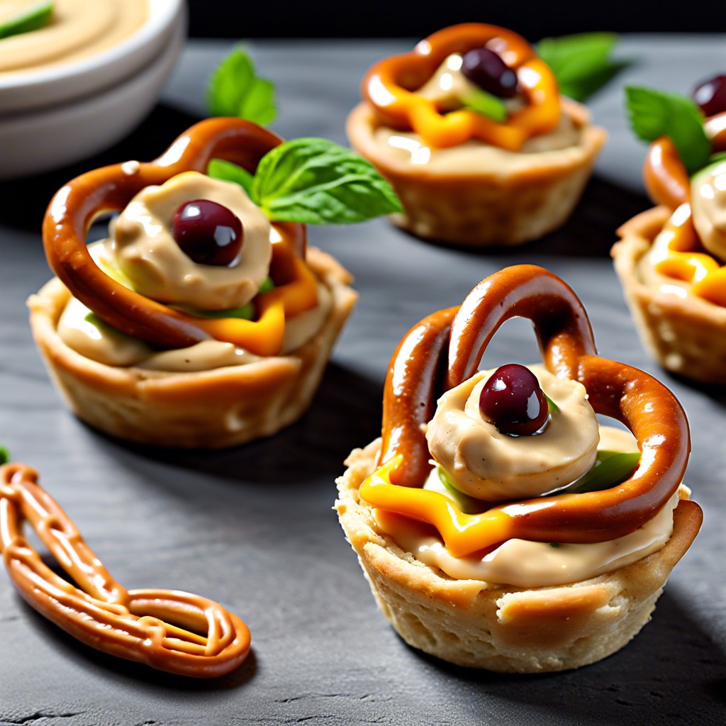 mini hummus and pretzel cups