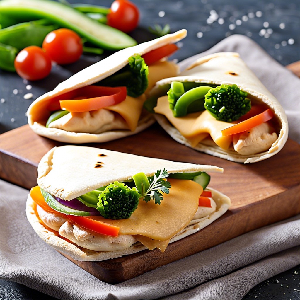 mini pita pocket sandwiches with hummus and veggies