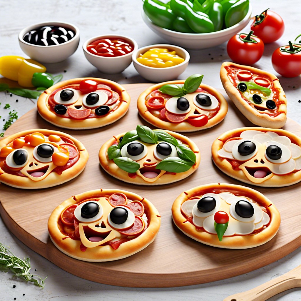 mini pizza faces with toppings