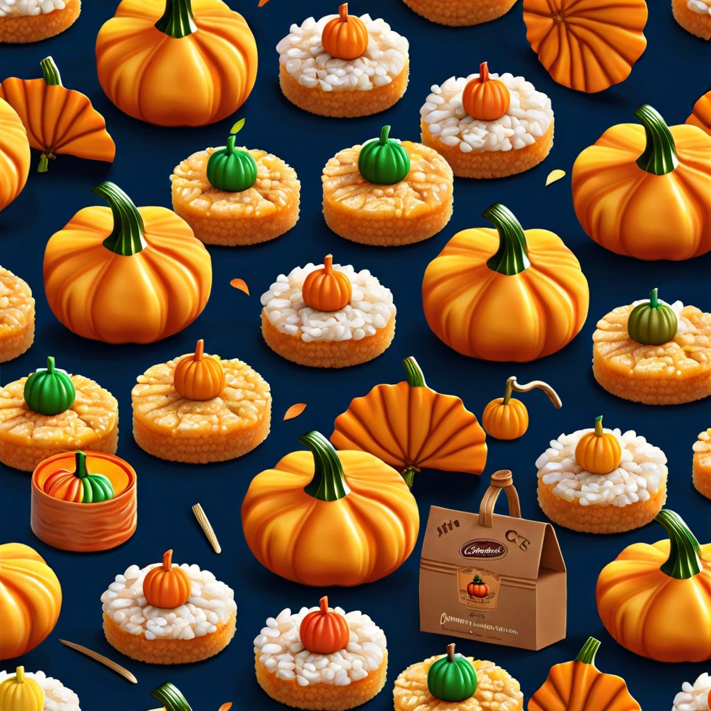 mini pumpkin rice cakes with raisin faces