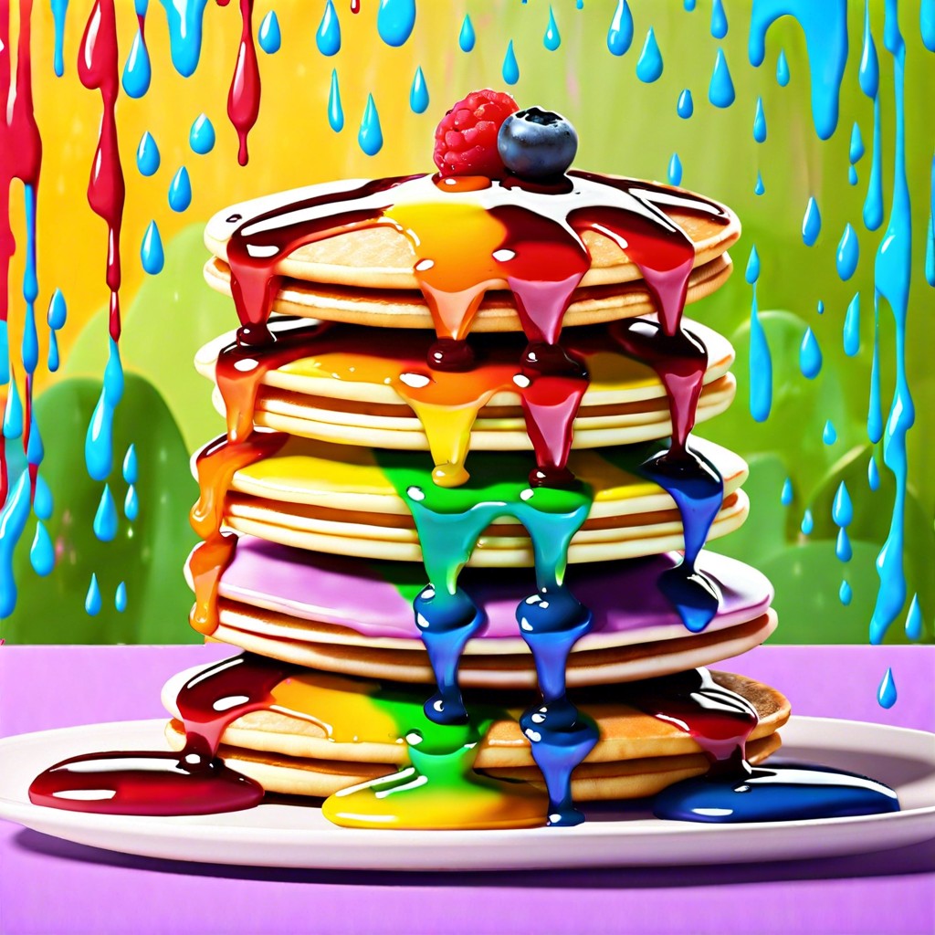 mini rainbow pancakes stack