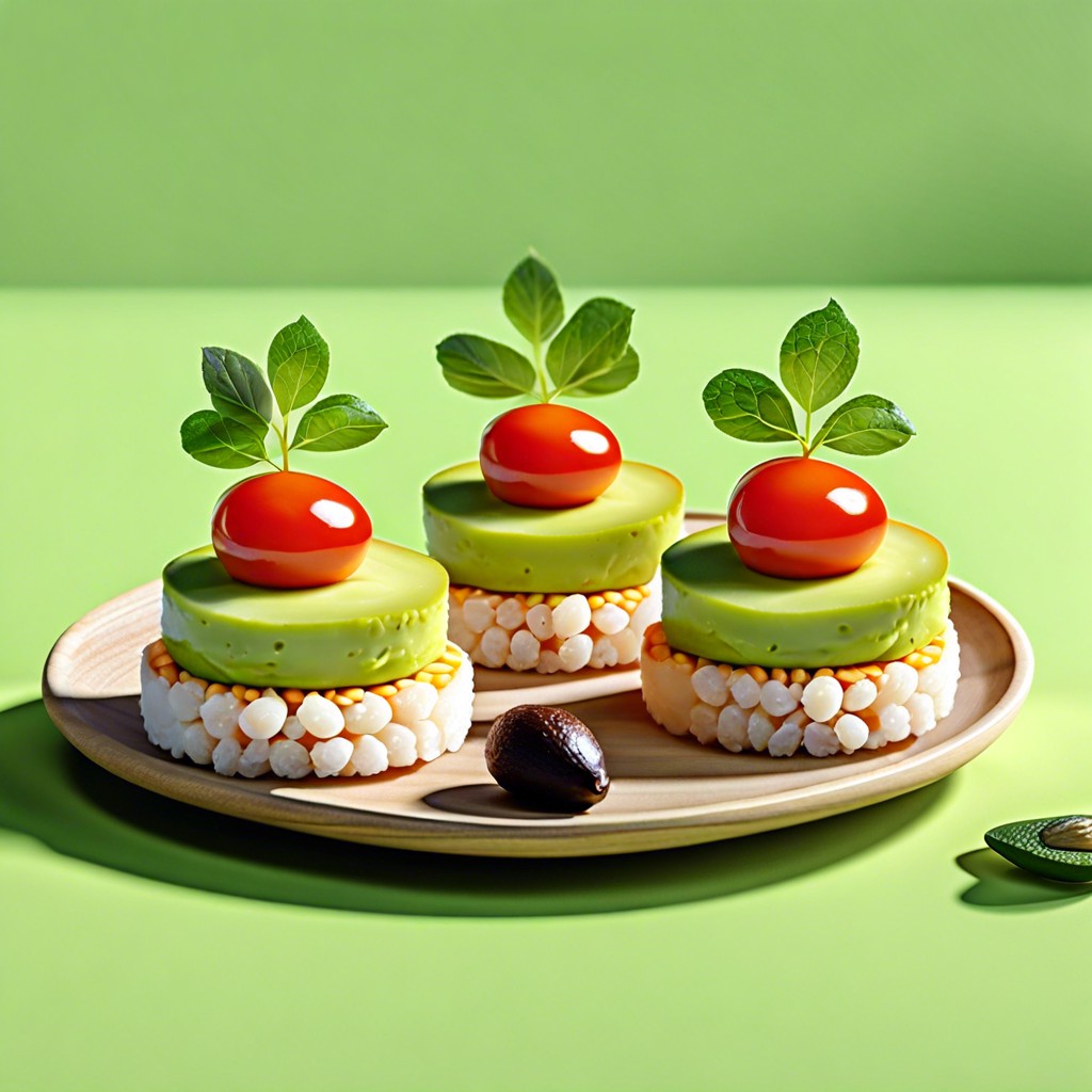 mini rice cakes with avocado spread