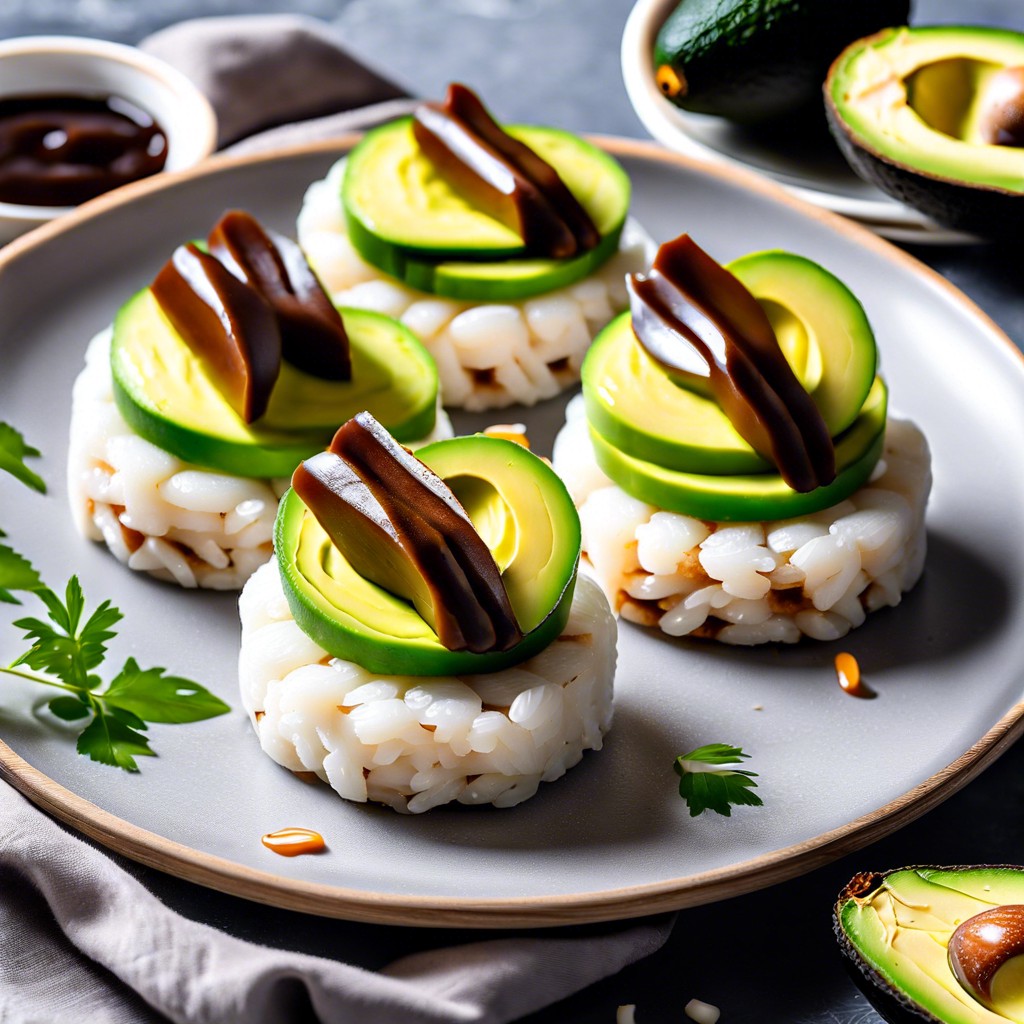 mini rice cakes with avocado