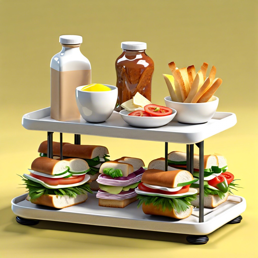 mini sandwich station with various breads meats cheeses and condiments