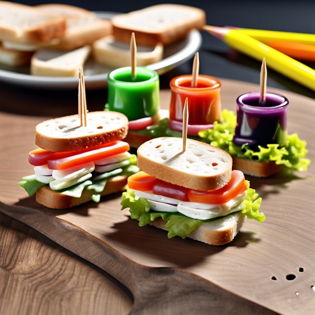 mini sandwiches with colored toothpick markers