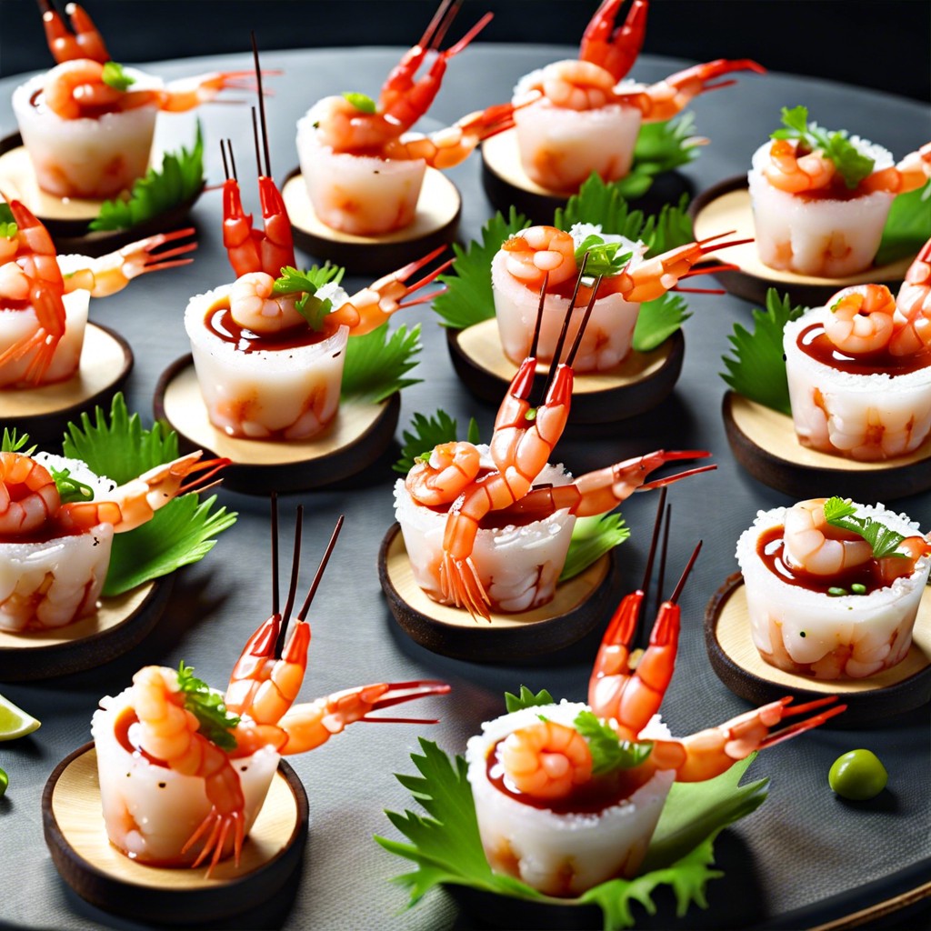 mini shrimp cocktails with spicy sauce