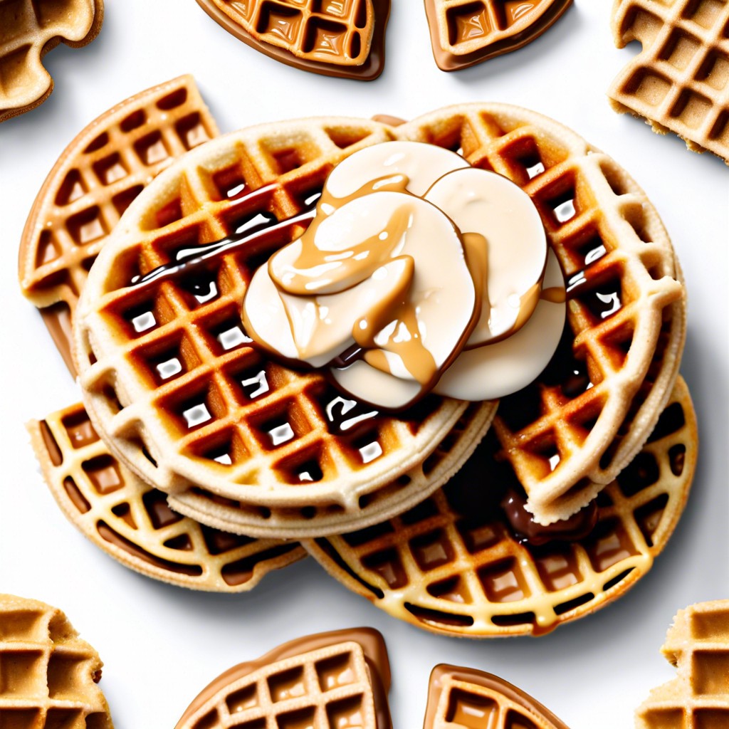 mini whole grain waffles with almond butter