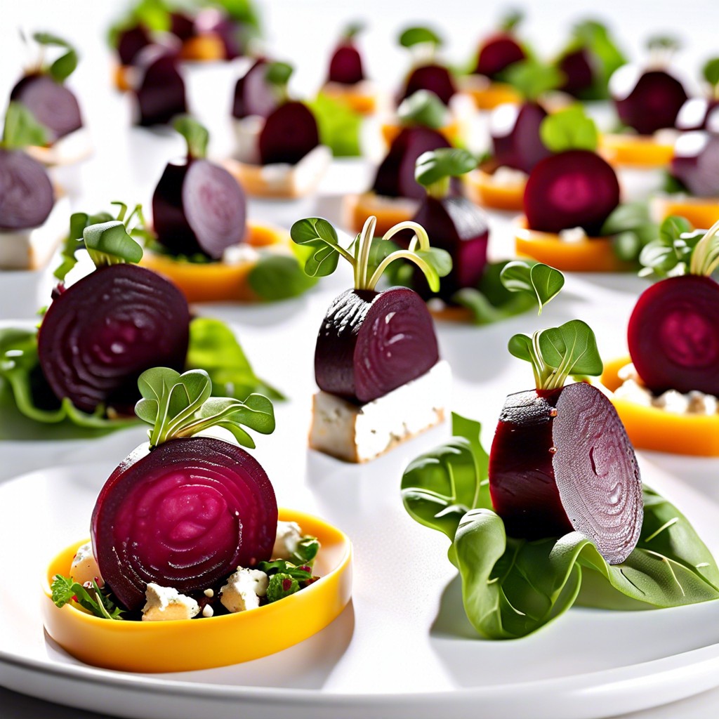 miniature beet and goat cheese salads