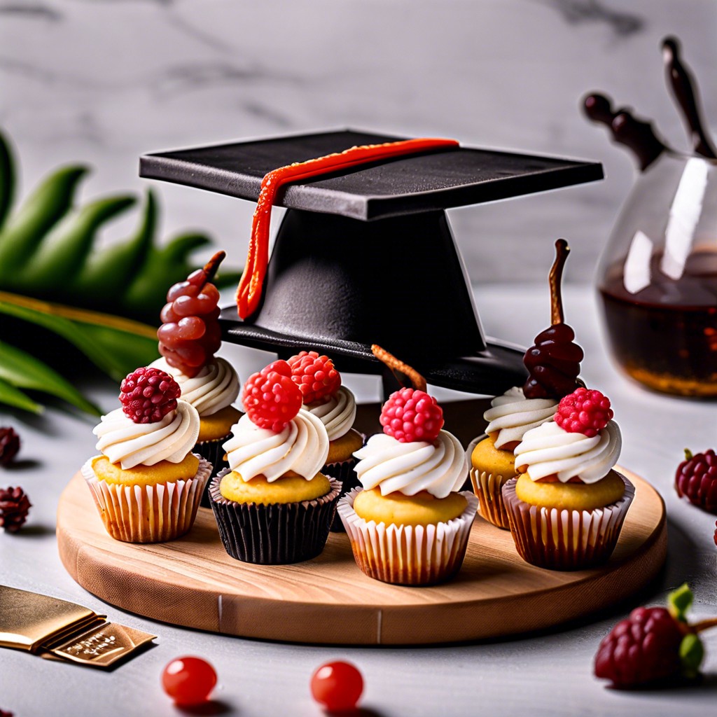 miniature mortarboard cupcakes