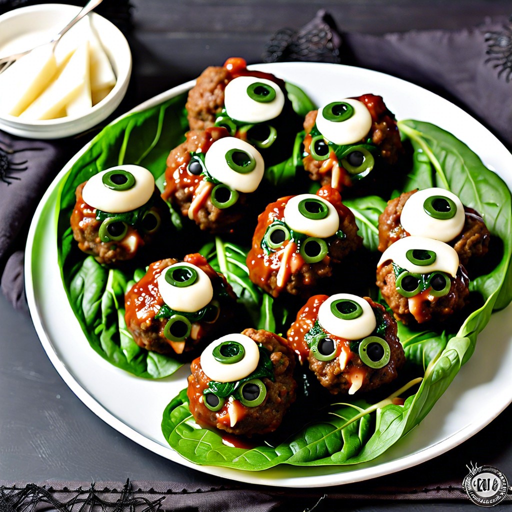 monster meatballs spinach infused meatballs with mozzarella eyes