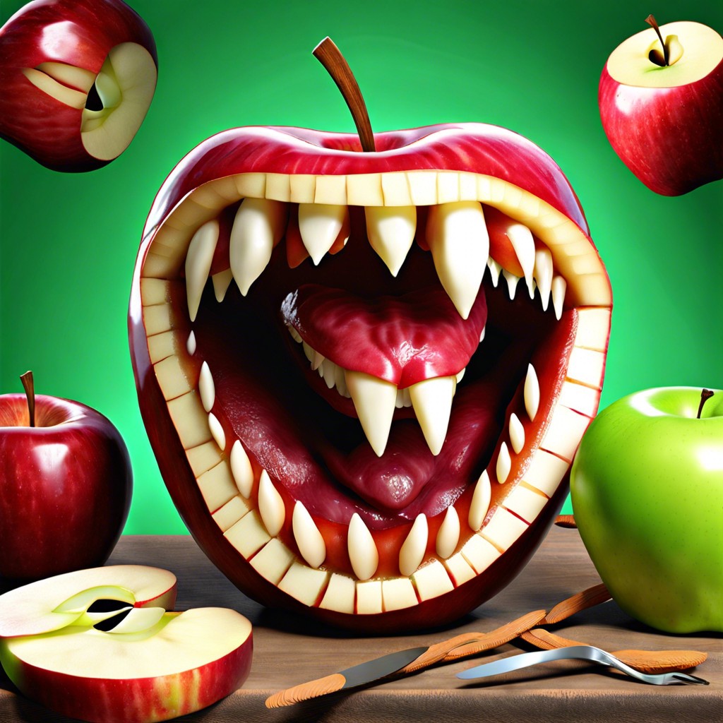 monster mouths slice apples into wedges and use peanut butter to join them placing yogurt covered raisins for teeth