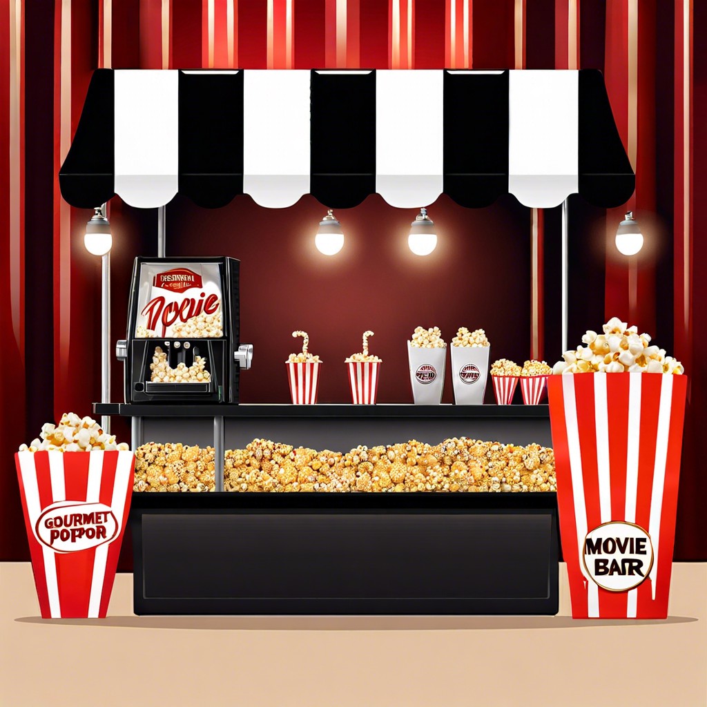movie night counter gourmet buttered popcorn licorice sodas