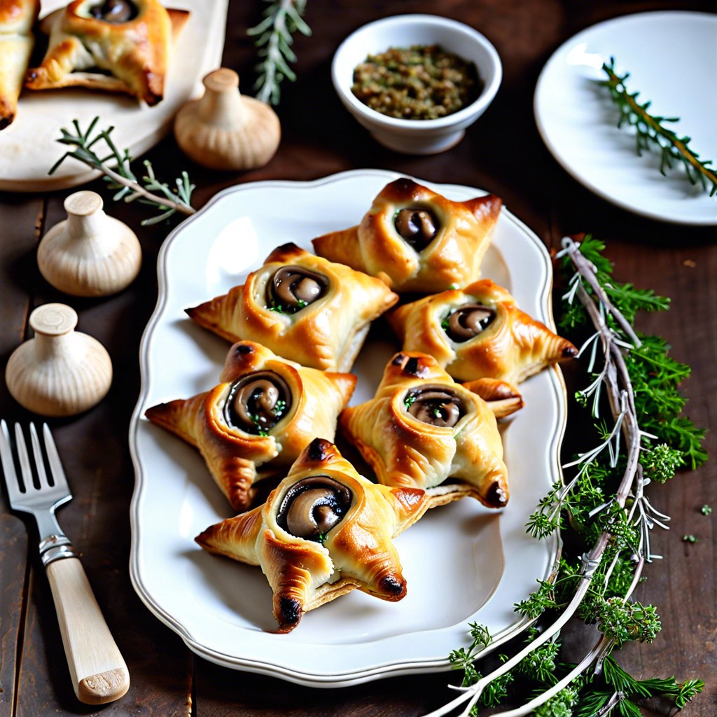 mushroom and thyme stuffed puff pastries