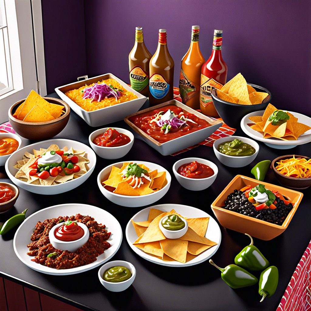 nacho bar with assorted toppings