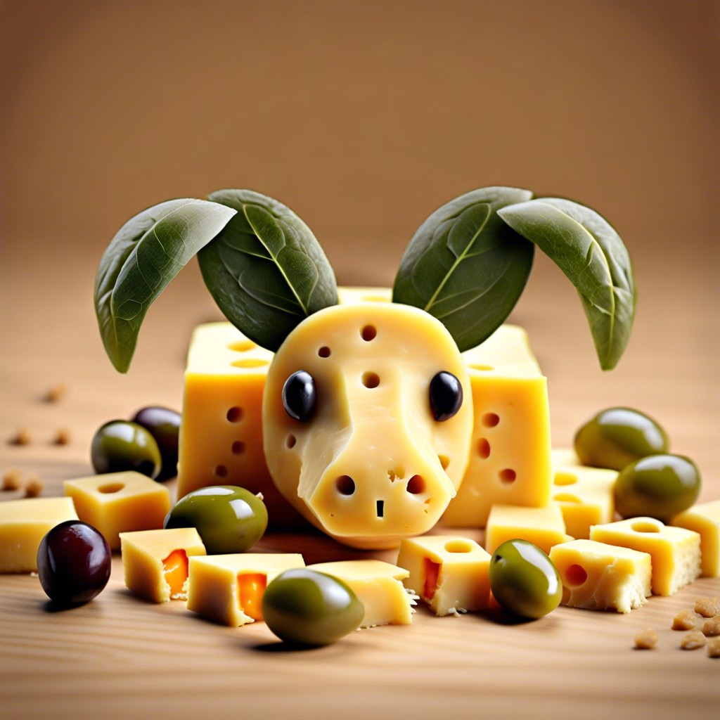 olive amp cheese animals create animal shapes using olives and small cheese cubes