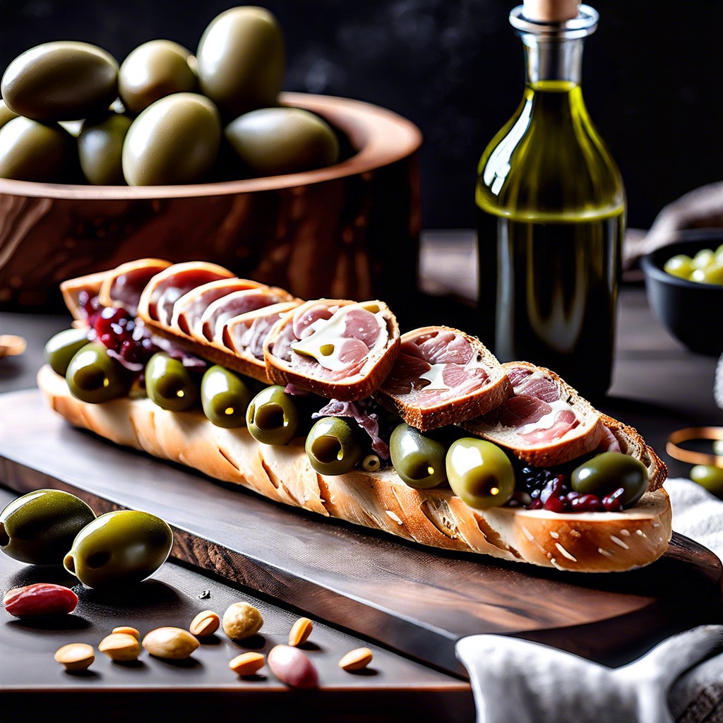 olive studded baguette