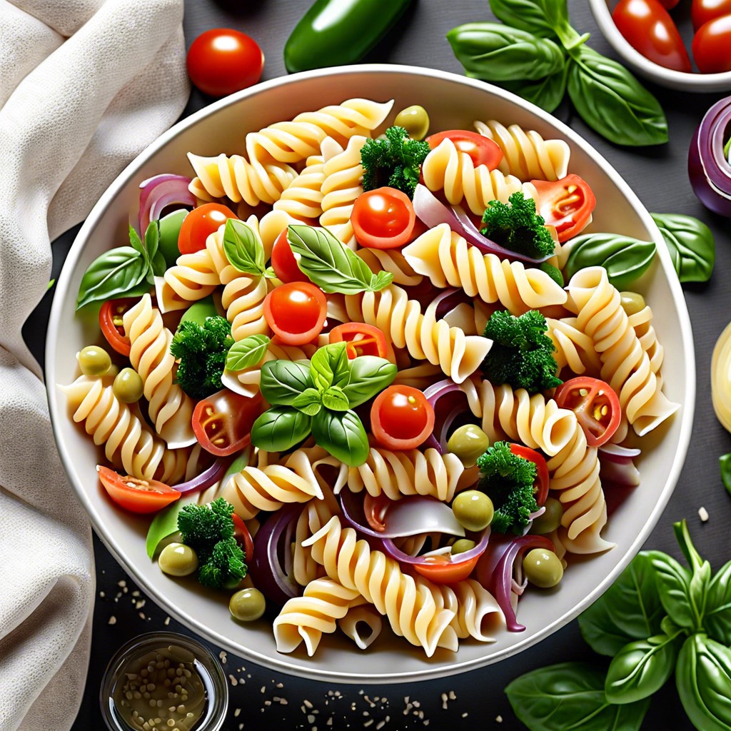 pasta salad with italian dressing and mixed vegetables
