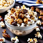 peanut butter and chocolate drizzled date popcorn