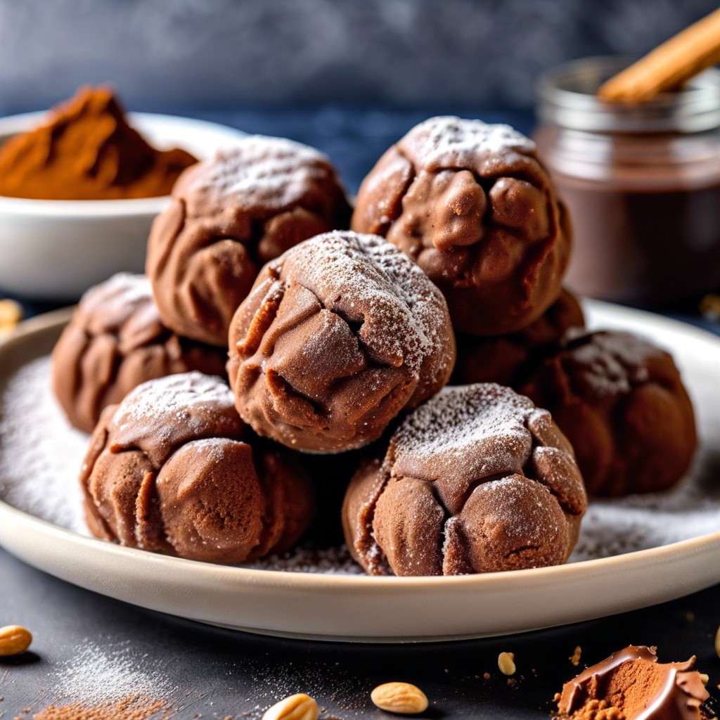 peanut butter date balls rolled in cocoa powder