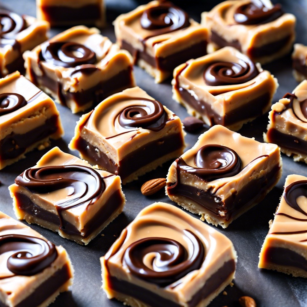 peanut butter date fudge with chocolate swirls