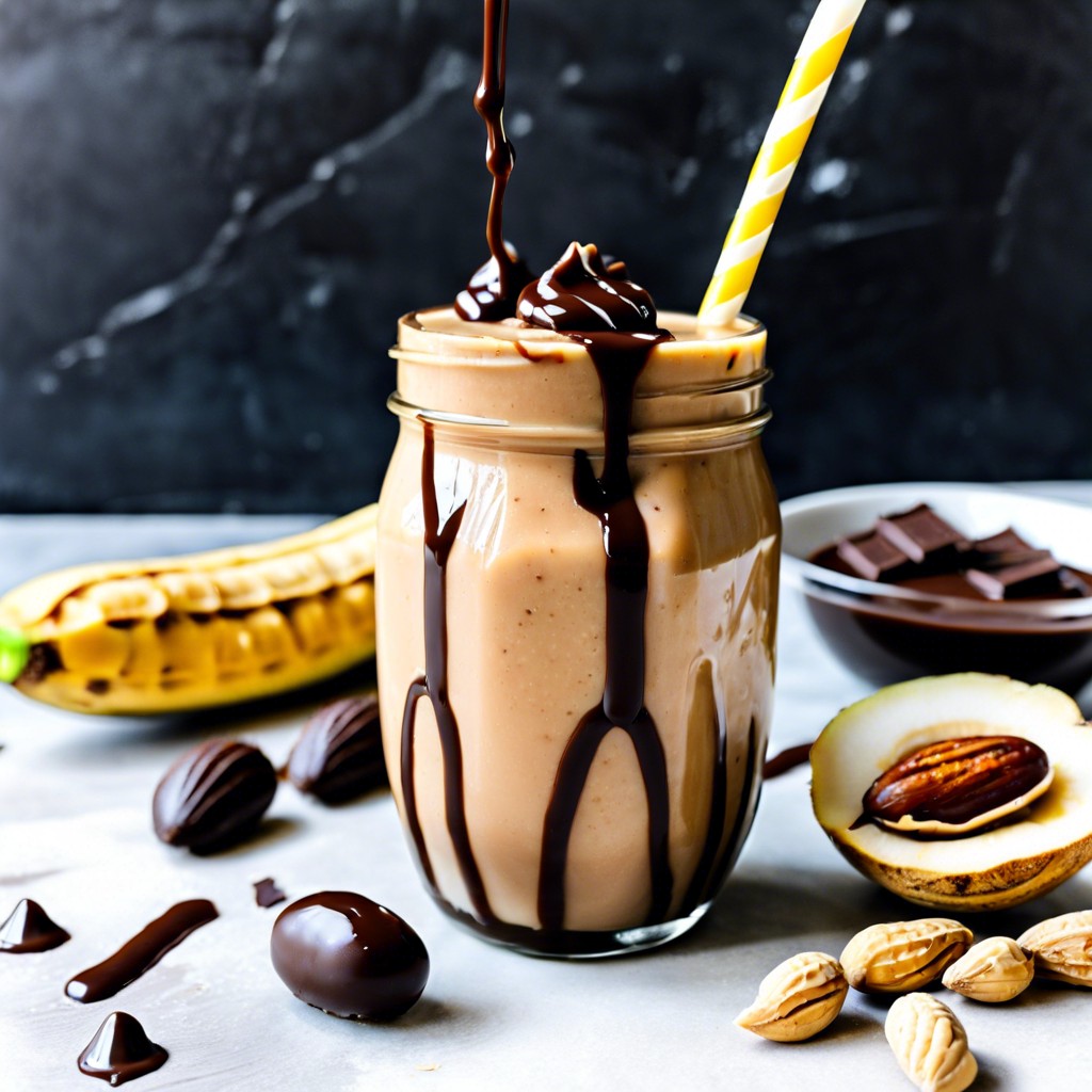 peanut butter date smoothie with chocolate syrup