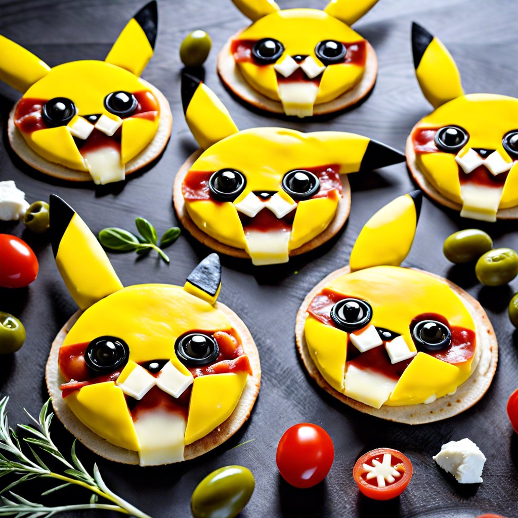 pikachu pizzas mini pizzas with mozzarella and black olives for eyes