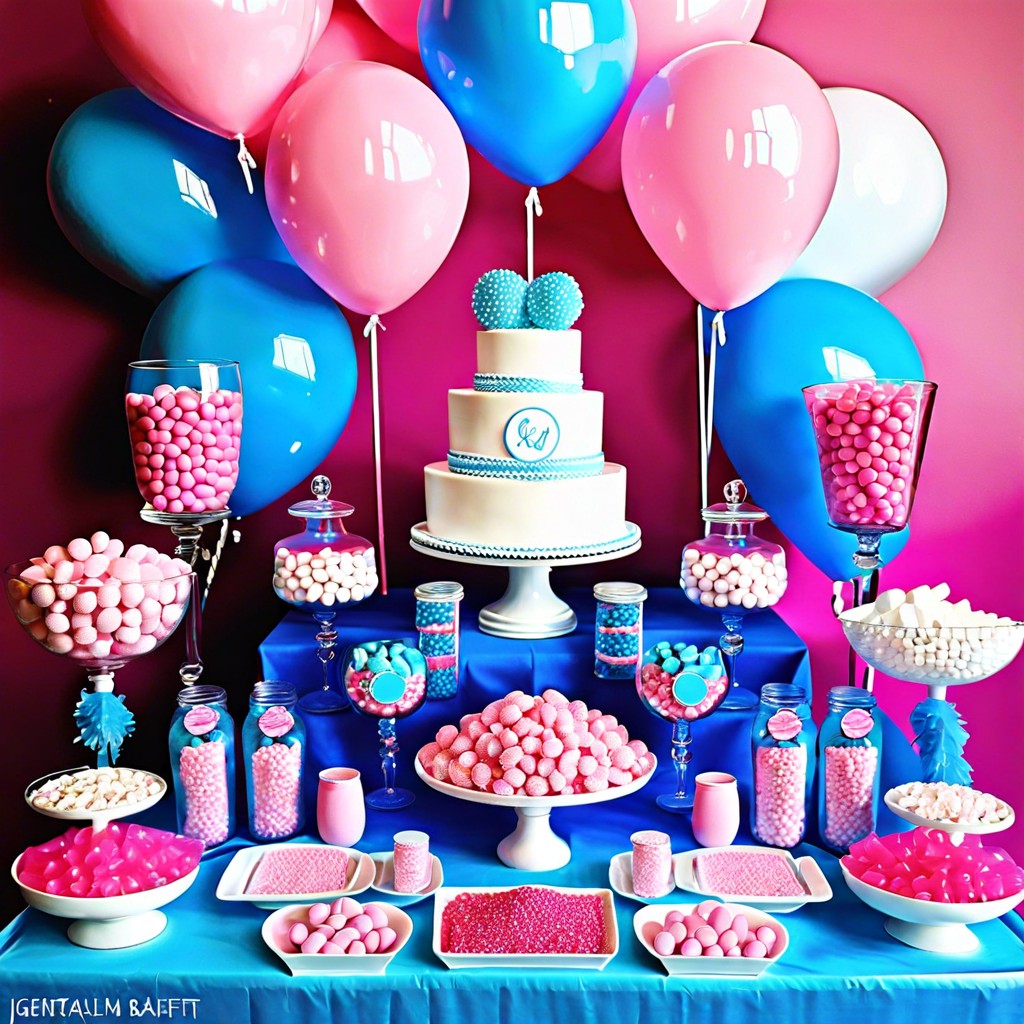 pink and blue candy buffet