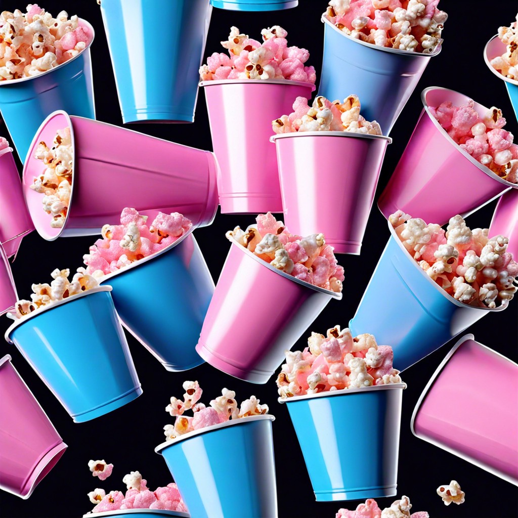 pink and blue popcorn buckets