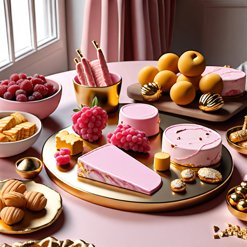 pink and gold dessert charcuterie