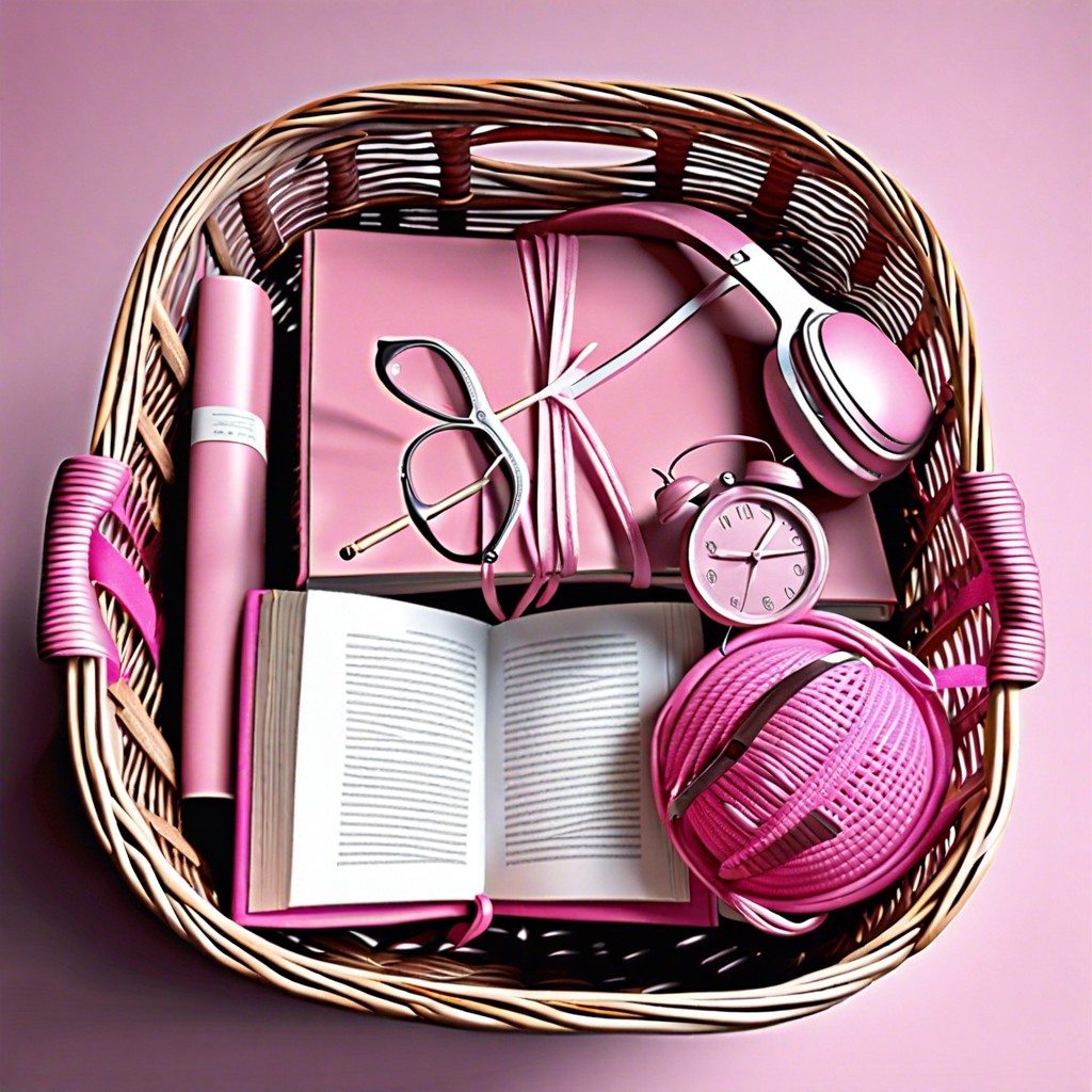 pink book lovers basket collect classic novels with pink covers and a pink reading lamp