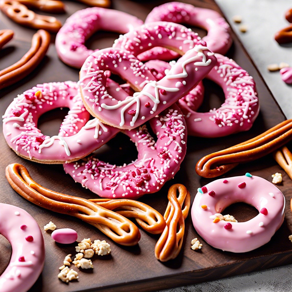 pink chocolate covered pretzels