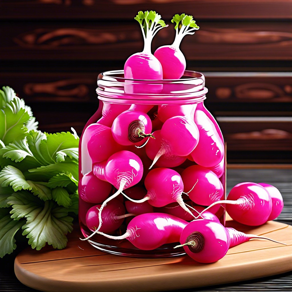 pink pickled radishes